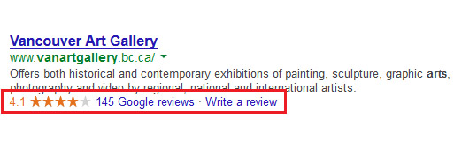 Vancouver Art Gallery in the SERPs with Google review extension