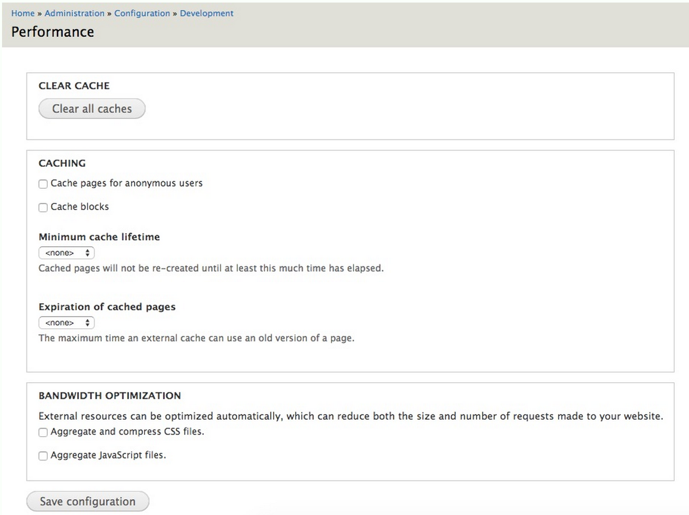 Drupal Performance settings page