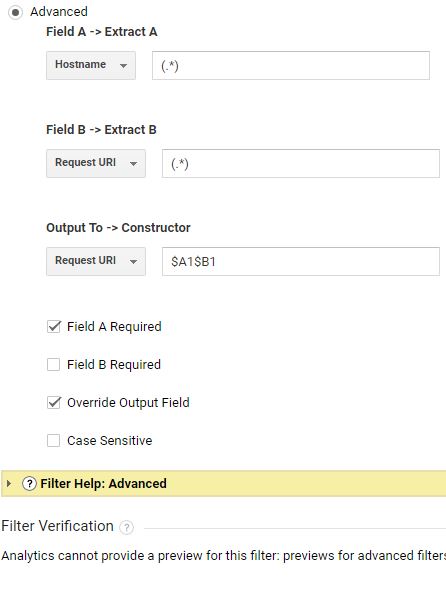 advanced settings for filter in google analytics to track subdomain